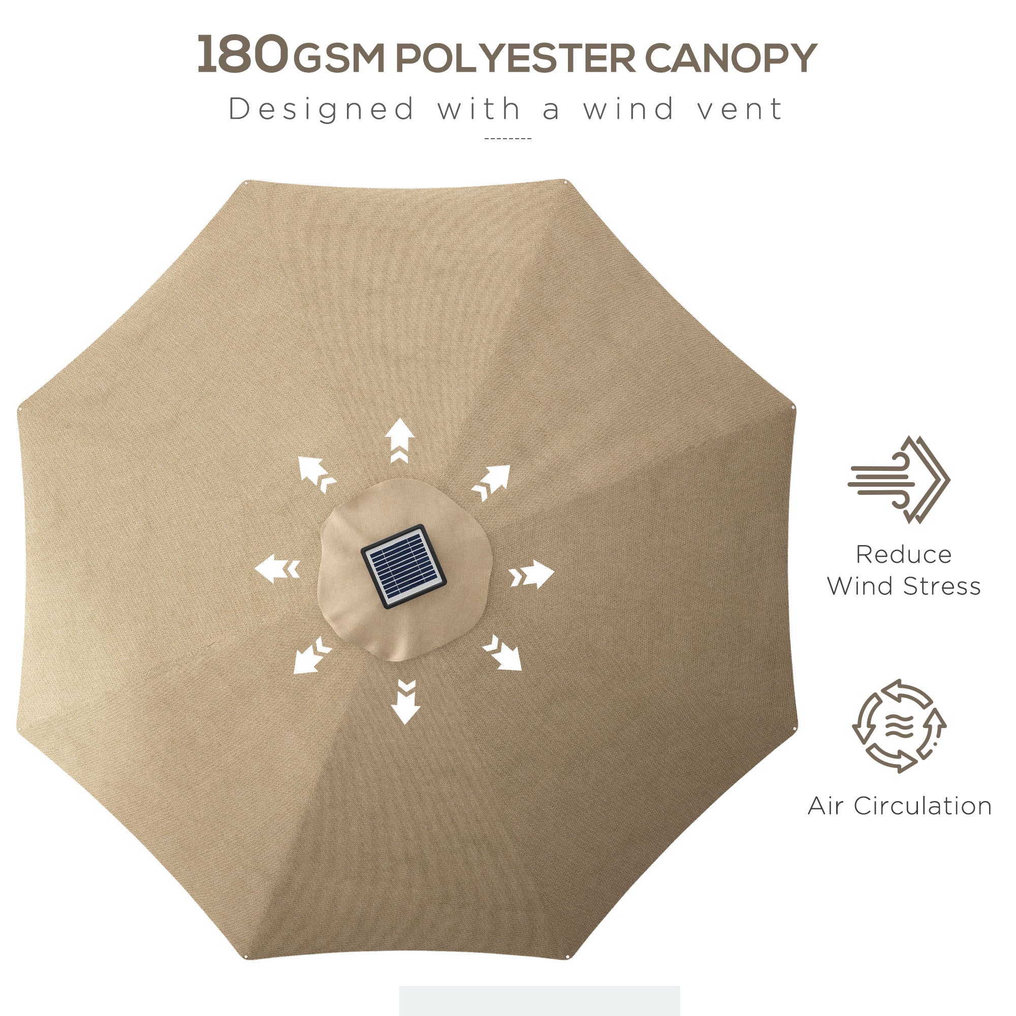 Outsunny Solar Illumination Shade: LED Lighted Patio Umbrella with 4 Lighting Modes, USB Charging Outdoor Deck Khaki 