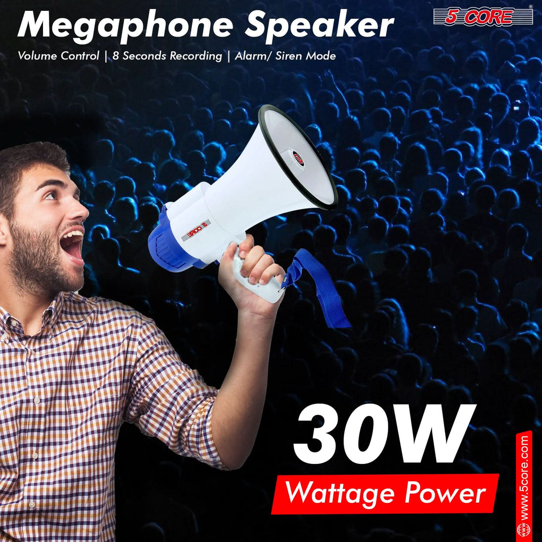 5Core Megaphone Bullhorn Speaker 30W Mini Bull Horn Battery Power Megafono 800 Feet