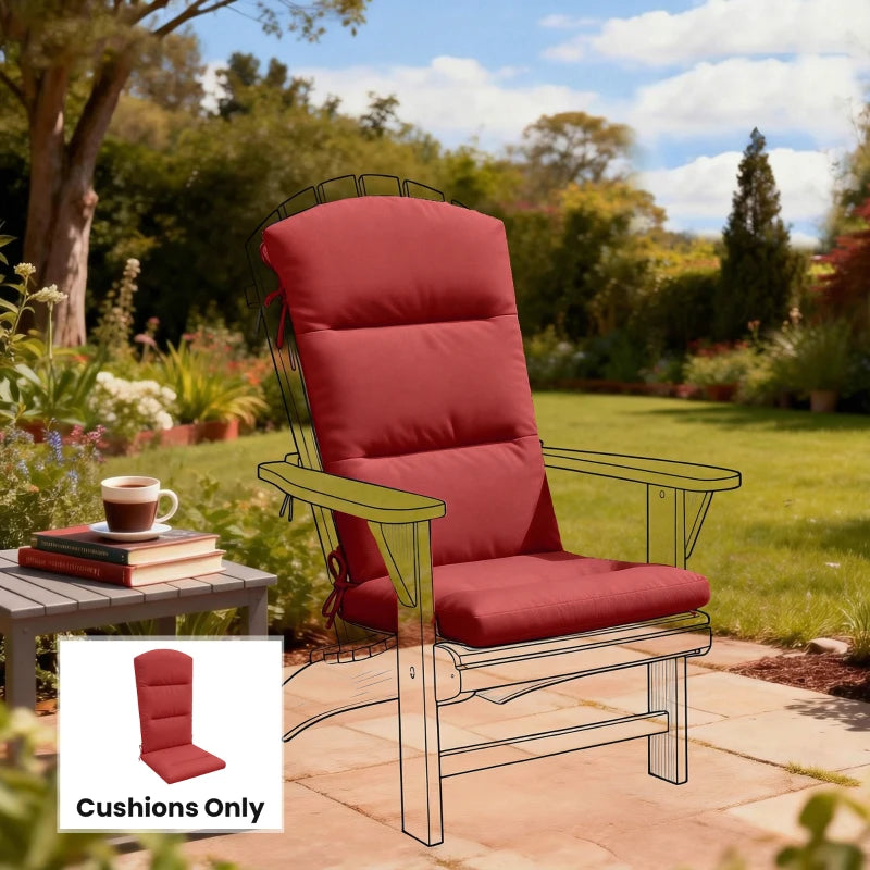 Patio Chair Cushion for Adirondack Chairs Replacement Cushion with Back and Ties, Wine Red