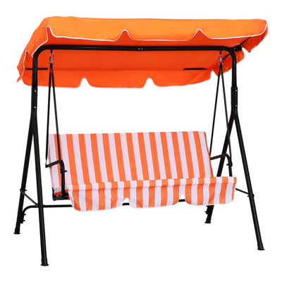 Outsunny Luxurious Lounging: Metal 3-Seater Outdoor Swing Chair with Cushions, Canopy, and Frame for Garden, Patio, Orange and White 