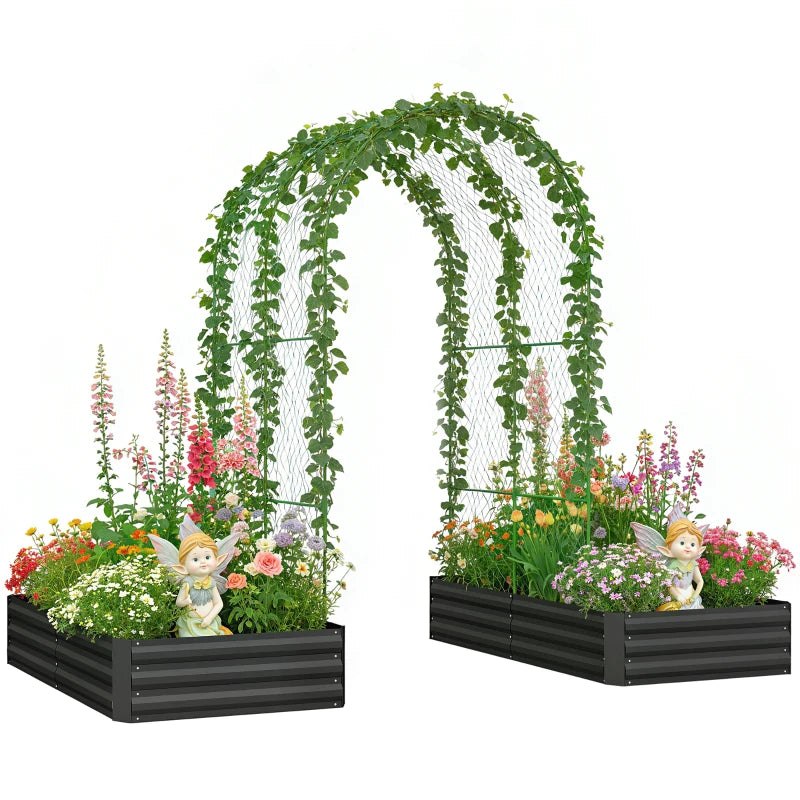 Metal Raised Garden Bed with Trellis, Galvanized Garden Bed Kit Outdoor Garden Box with Trellis, Black