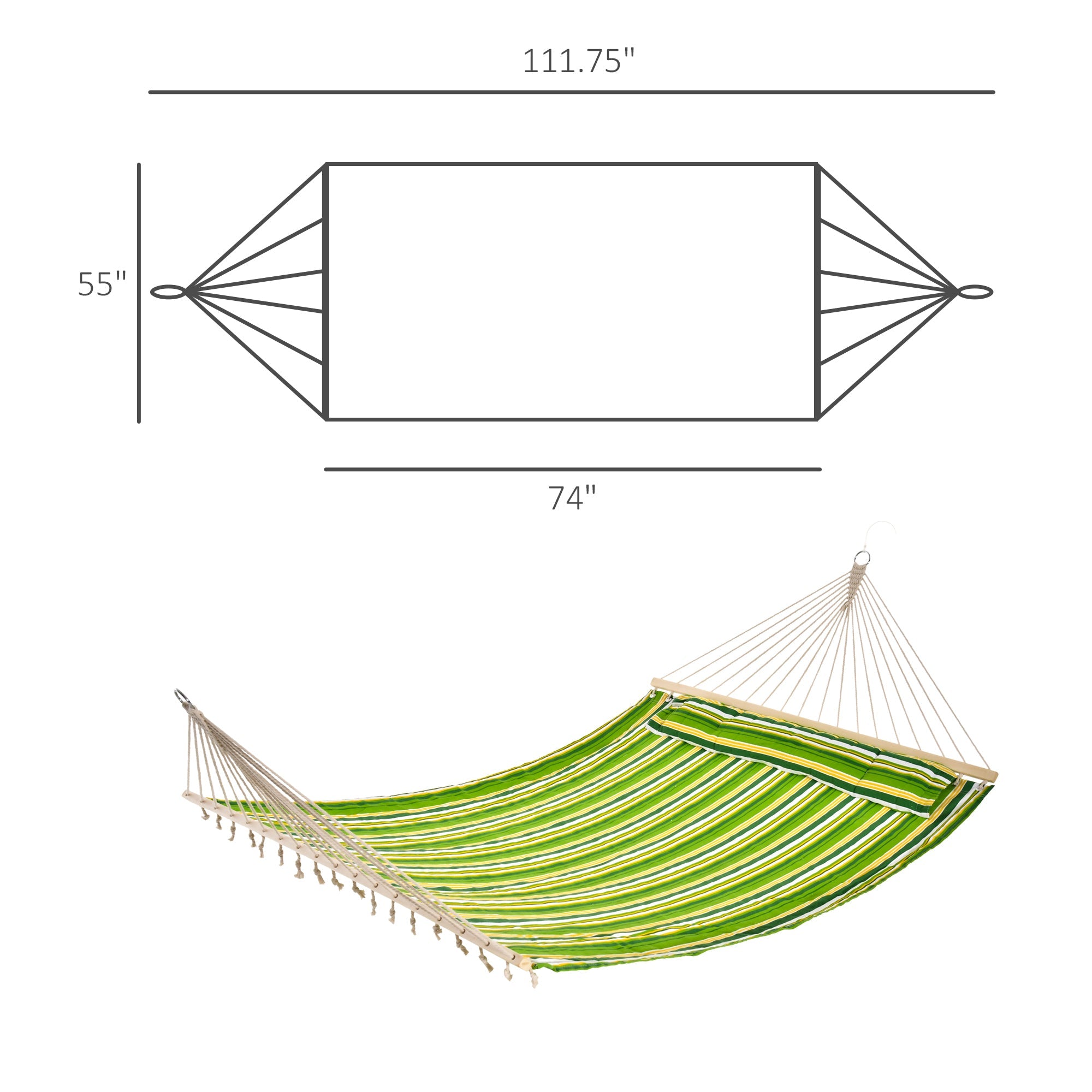 Outsunny Patio Hammock 75" Outdoor Striped Camping Lounge Bed with Pillow Durable Garden Green 