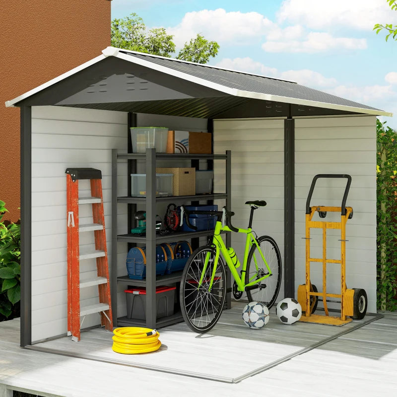9' x 6' Garden Shed, Outdoor Storage Patio Shed w/ Sloped Roof, Lockable Door for Patio Lawn, Dark Grey