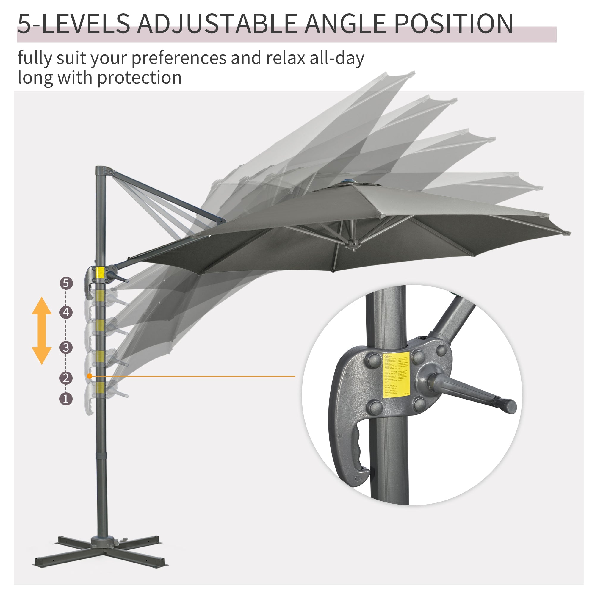 Outsunny Patio Offset Cantilever Umbrella: Φ9.6ft Aluminum Crank Parasol with 360° Rotation & Cross Base, Grey 