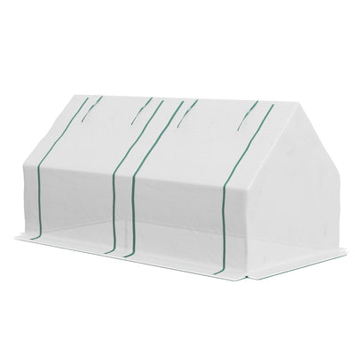 Outsunny 6' x 3' x 3' Portable Mini Greenhouse, Garden Green House Kit with 2 PE/Plastic Covers, Steel Frame and 2 Roll Up Zipper Windows, White 