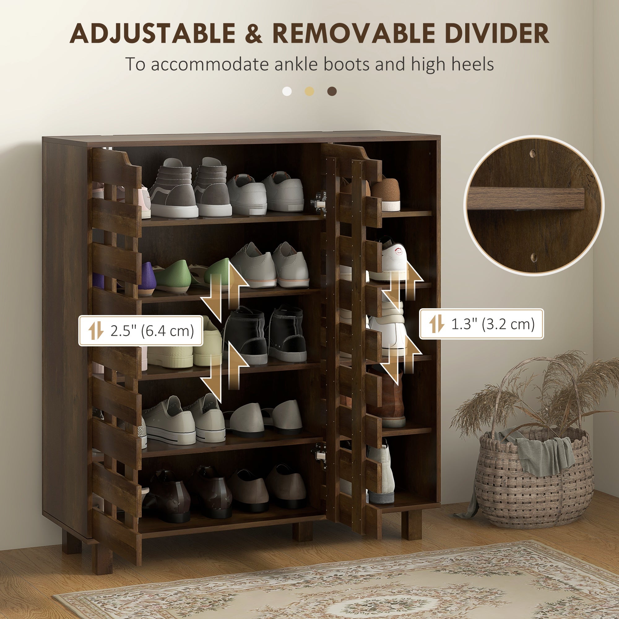 HOMCOM Shoe Cabinet, 21 Pair Shoe Storage Cabinet Organizer with 5-tier Double Door Cupboard and 5-tier Open Shelves, Brown 