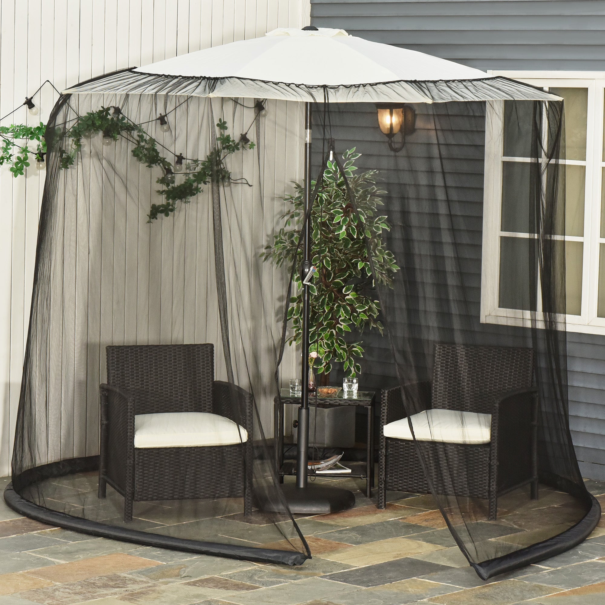 Outsunny 7.5ft Patio Umbrella Screen, Mosquito Net with Door, Easy Setup, for Outdoor Dining - Black 