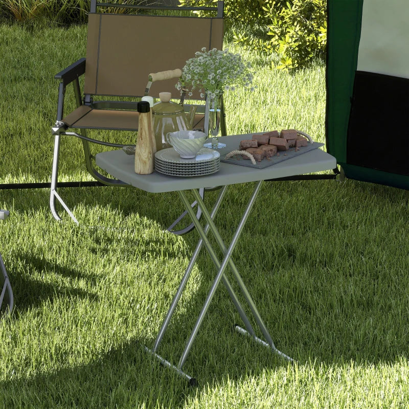 Portable Patio Side Table, Height Adjustable Outdoor Side Table, Folding Balcony Table with Metal Frame, Dark Grey
