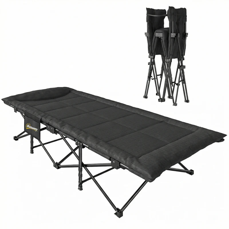 Camping Cot for Adults with Padded Cushion, 31.5" Wide Folding Bed with Carry Bag and Non-Slip Feet, Black
