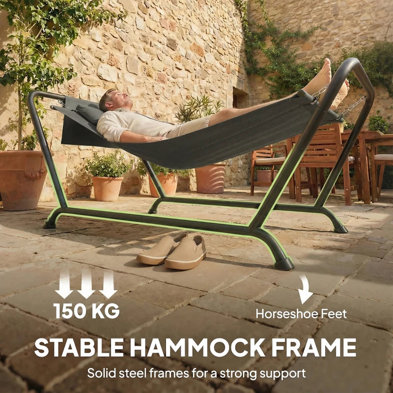Outdoor Hammock with Stand Heavy Duty Freestanding Nap Bed with Side Pocket Headrest for Yard Patio Pool, Dark Grey
