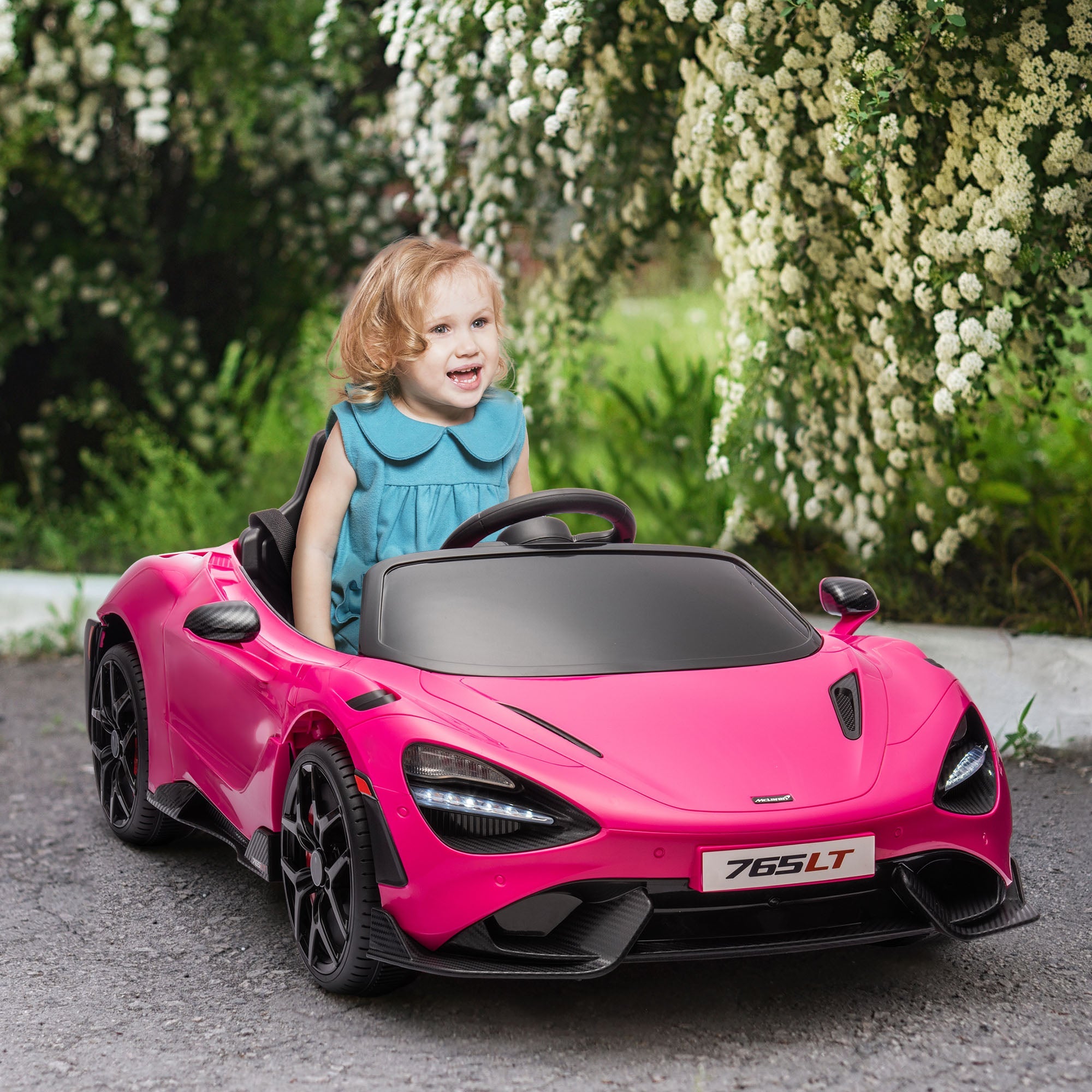 Qaba McLaren 765LT Licensed 12V Kids Electric Car w/ Scissor Doors, Training Wheels, Remote, Slow Start, Music Horn Pink 