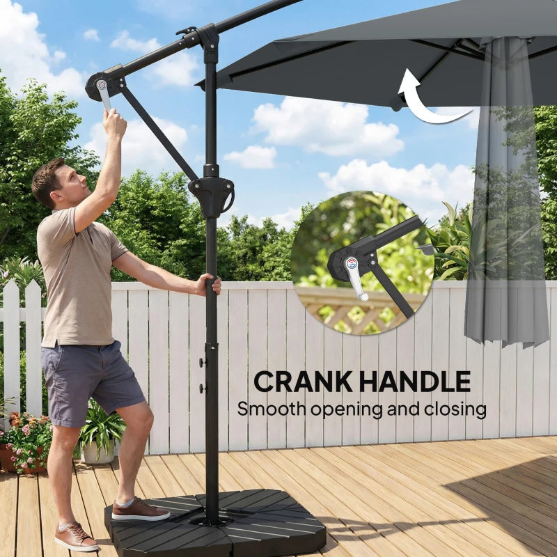 9.7 ft Offset Patio Umbrella with Water/Sand Fillable Weights, Garden Hanging Parasol with Locking Latch, Dark Grey
