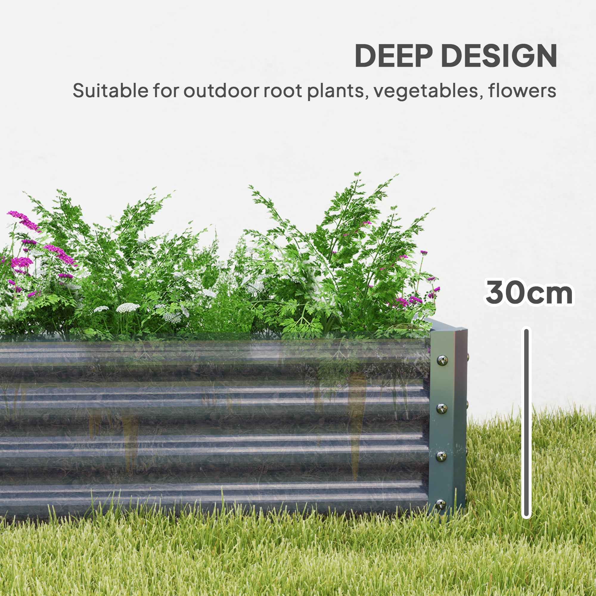 Outsunny 6 x 3 x 1ft Galvanized Raised Garden Bed, Reinforced Outdoor Planter Box with Open Bottom, Silver 