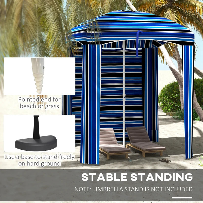 70.1" L x 70.1" W Cabana Umbrella with Walls, Vents, Ruffles, Carry Bag, Beach Umbrella, Blue Stripe