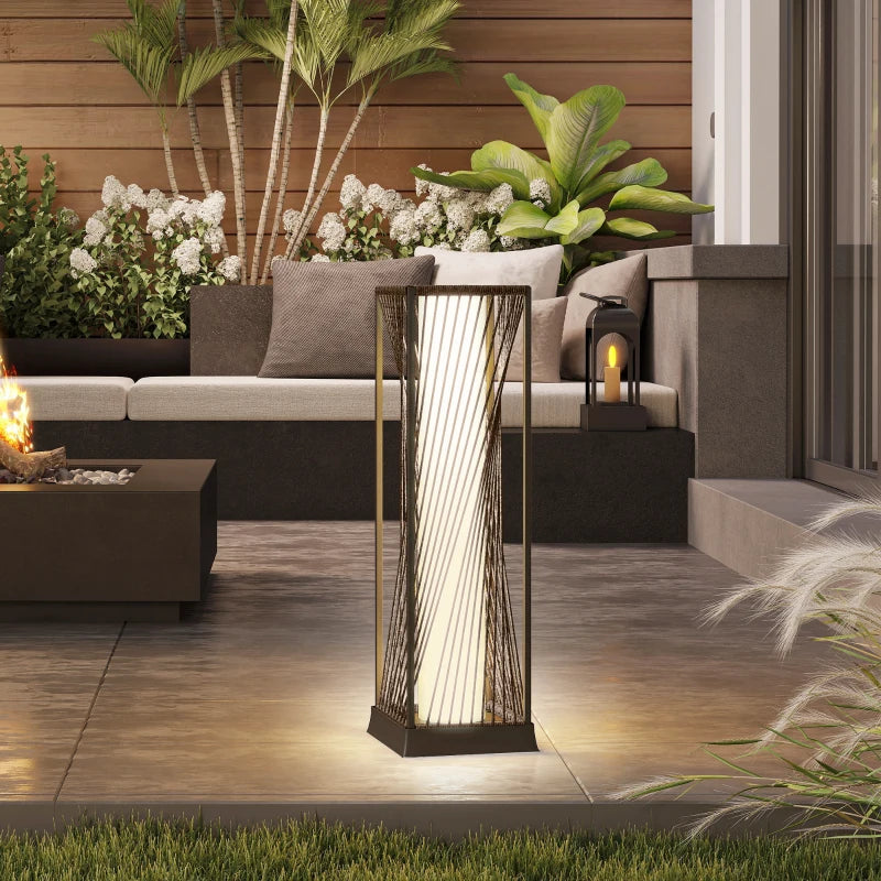 Rattan Solar Floor Lamp, Decorative Outdoor Lamp with Auto On/Off LED Lights, IP44 for Patio, Porch, Pathway, Brown