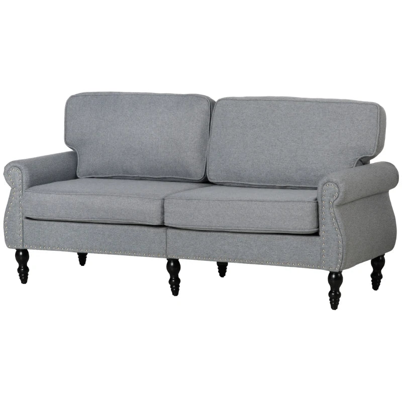 Stylish Midback Double Sofa with Sponge Padding, 2 Seater Sofa Couch, with Rubber Wood Leg, Grey