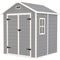 Outsunny 6' x 5' Plastic Outdoor Storage Shed, Garden Shed with Floor, Window, Lockable Doors and Vents, Wood Effect Grey