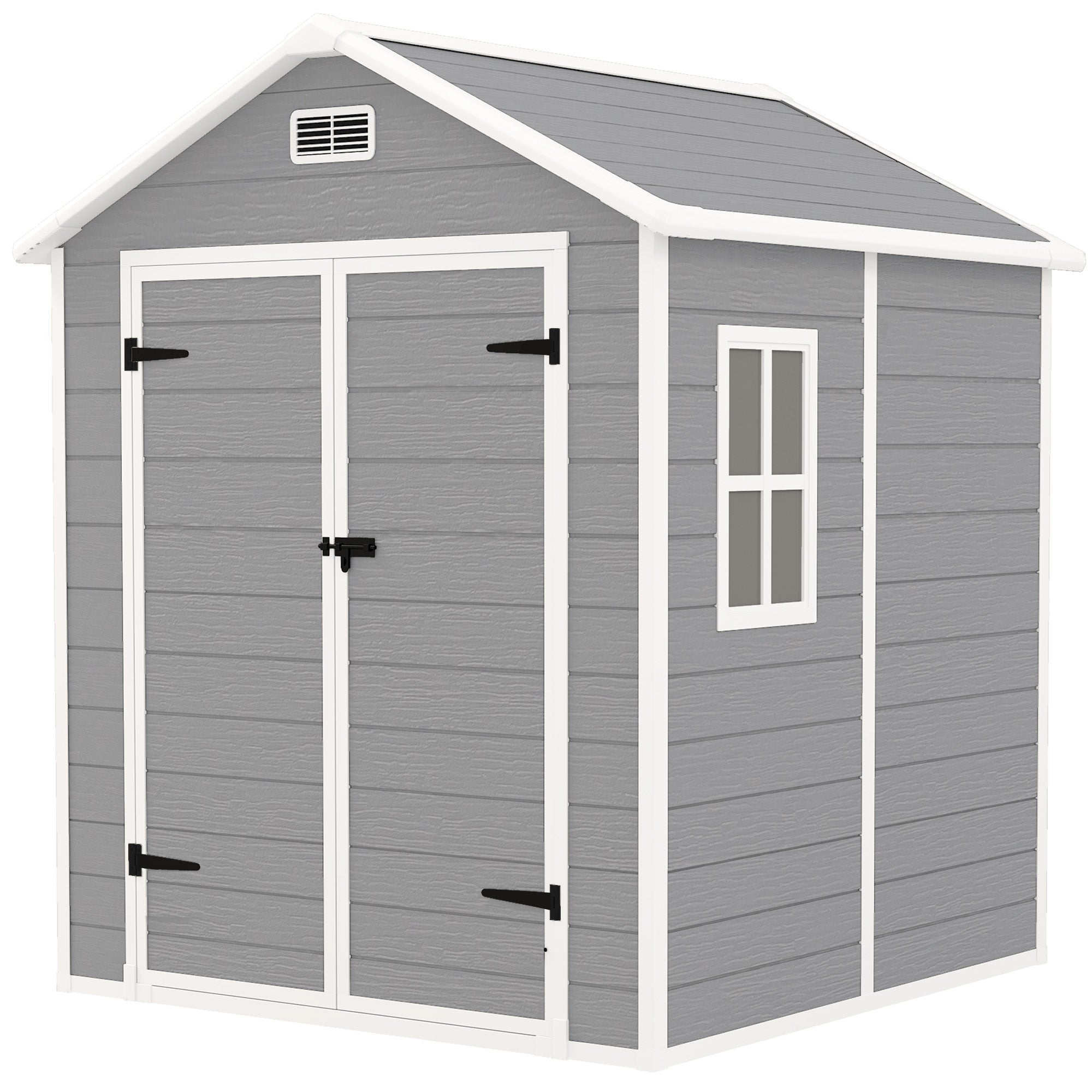 Outsunny 6' x 5' Plastic Outdoor Storage Shed, Garden Shed with Floor, Window, Lockable Doors and Vents, Wood Effect Grey 