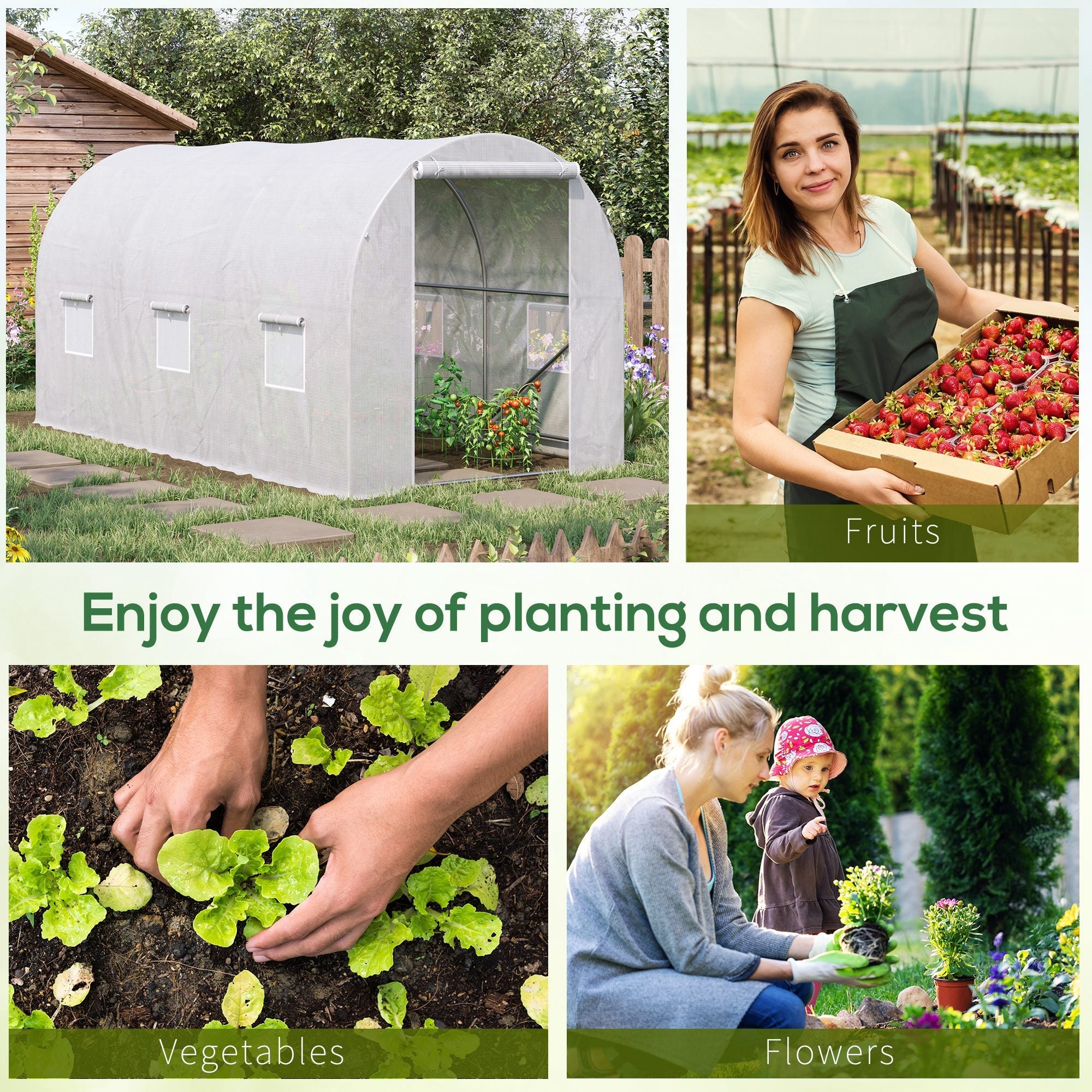 Outsunny Portable Walk-in Grow Shelter: 11.5x6.6x6.6ft with Door and Ventilation Window for Garden Plant Growing, White 