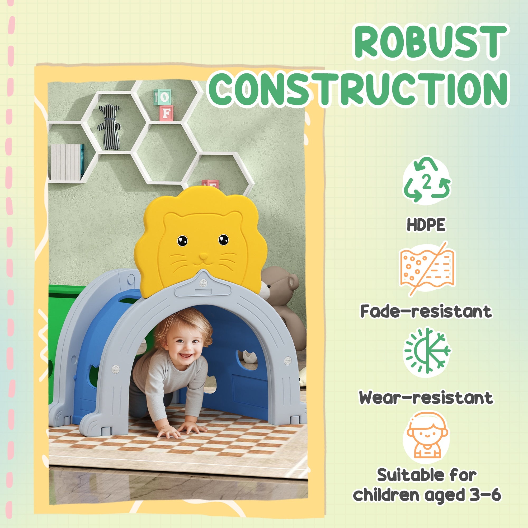 Qaba Lion Design Tunnel for Kids to Crawl Through, for 3-6 Years, Multicoloured 