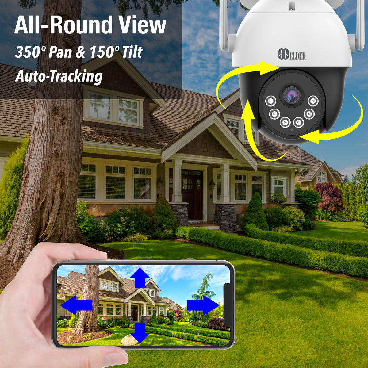 Elder WiFi PTZ Security Camera System, 4K NVR 8CH & Semi Wireless 5MP Cameras Outdoor Color Night Vision, Person Detection Smart Home Surveillance CCTV DIY 