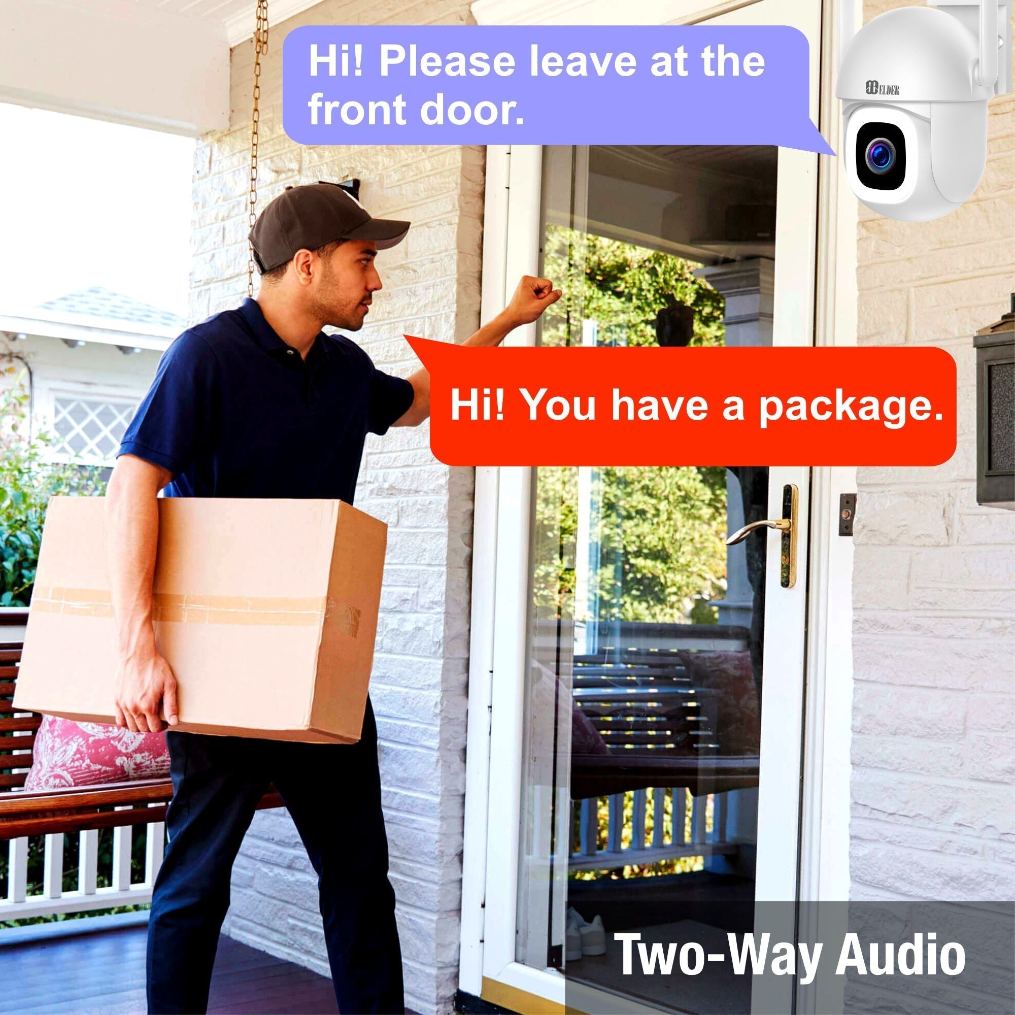 Elder WiFi Security Camera 2K+ Outdoor x2 Pack PTZ 64GB Semi Wireless, DIY Smart Home AI Human Motion, Spotlight Deterrence & Color Night Vision, Works with Hey Google & Alexa 