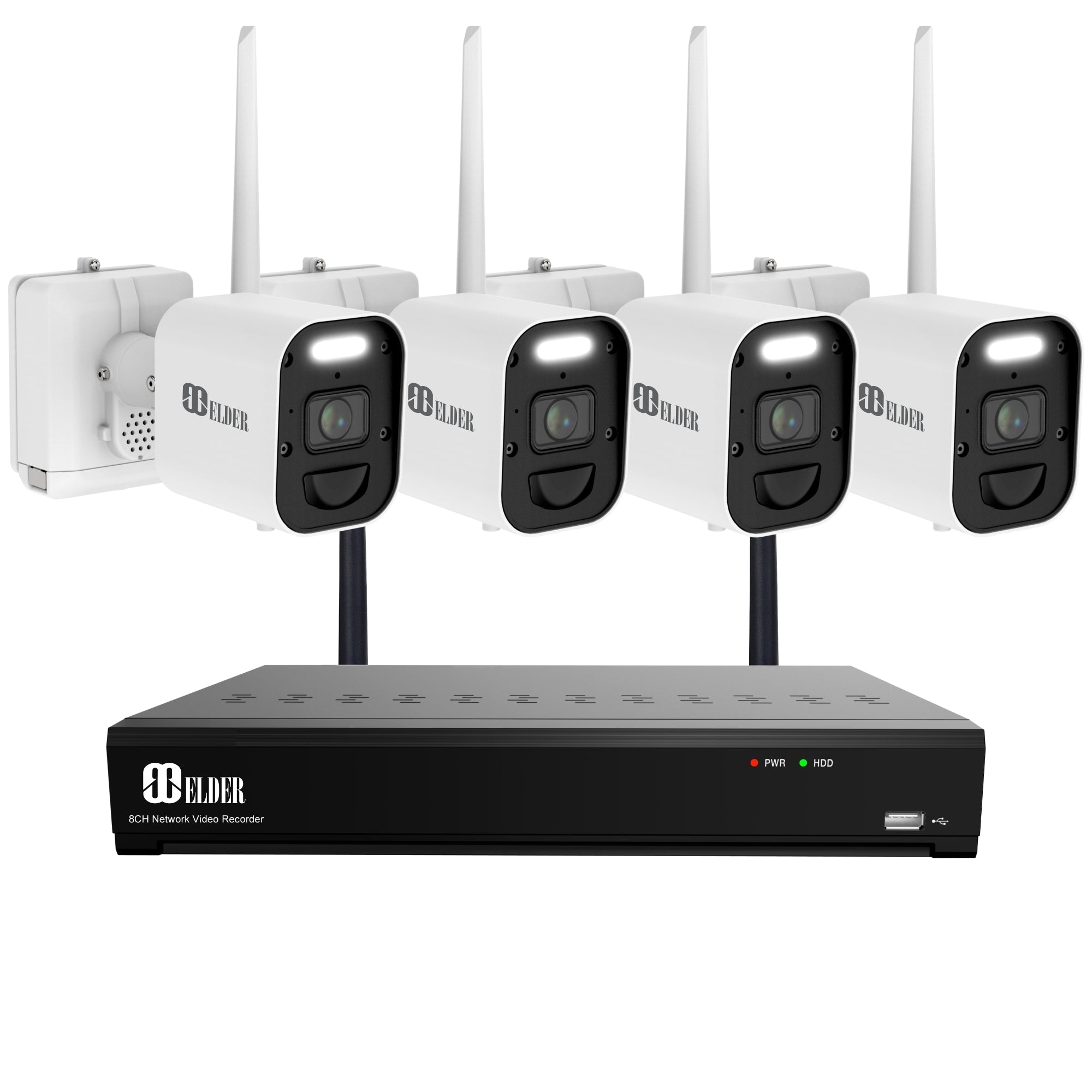 Elder 4K Wireless Security Camera System 1TB Wire-Free, 8Ch NVR 4-Camera Battery WiFi Surveillance Outdoor, Color Night Vision, Spotlight Deterrence & Two-Way Talk 