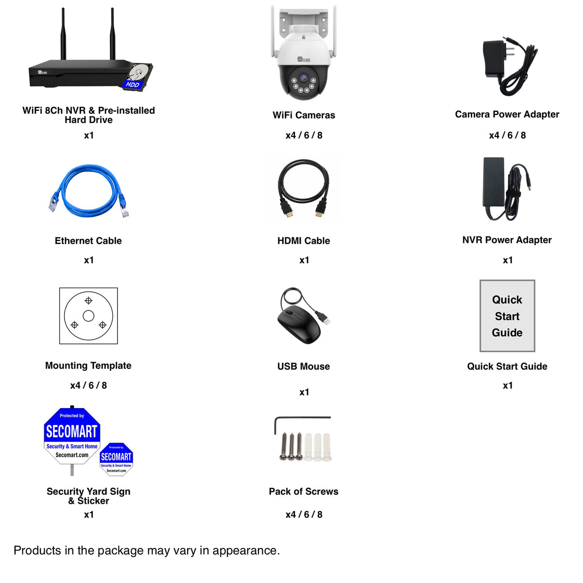 Elder WiFi PTZ Security Camera System, 4K NVR 8CH & Semi Wireless 5MP Cameras Outdoor Color Night Vision, Person Detection Smart Home Surveillance CCTV DIY 