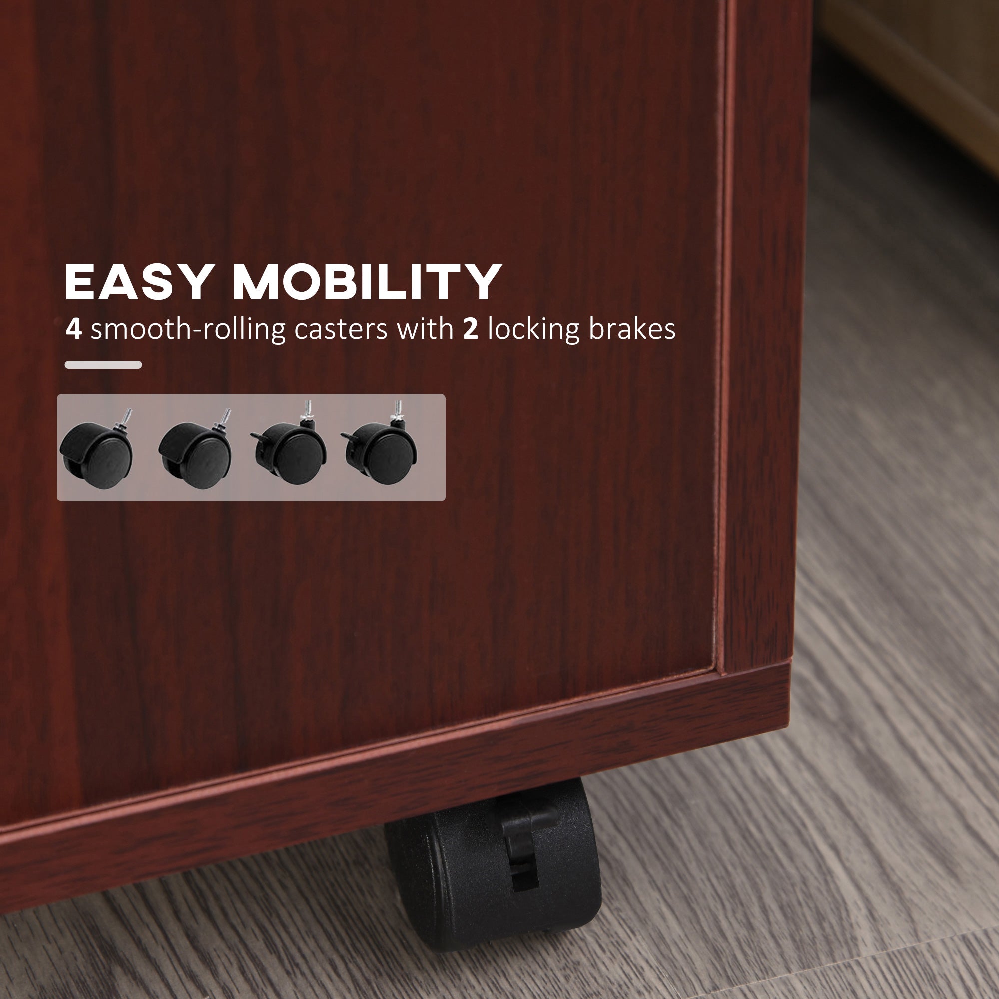 HOMCOM Small Filing Cabinet 24" Open Compartment Drawer Wheels Home Office Storage Espresso Wood Furniture 