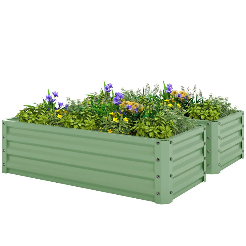 Galvanized Raised Garden Beds, Outdoor Planter Box, Set of 2, for Flowers, Herbs and Vegetables, Light Green