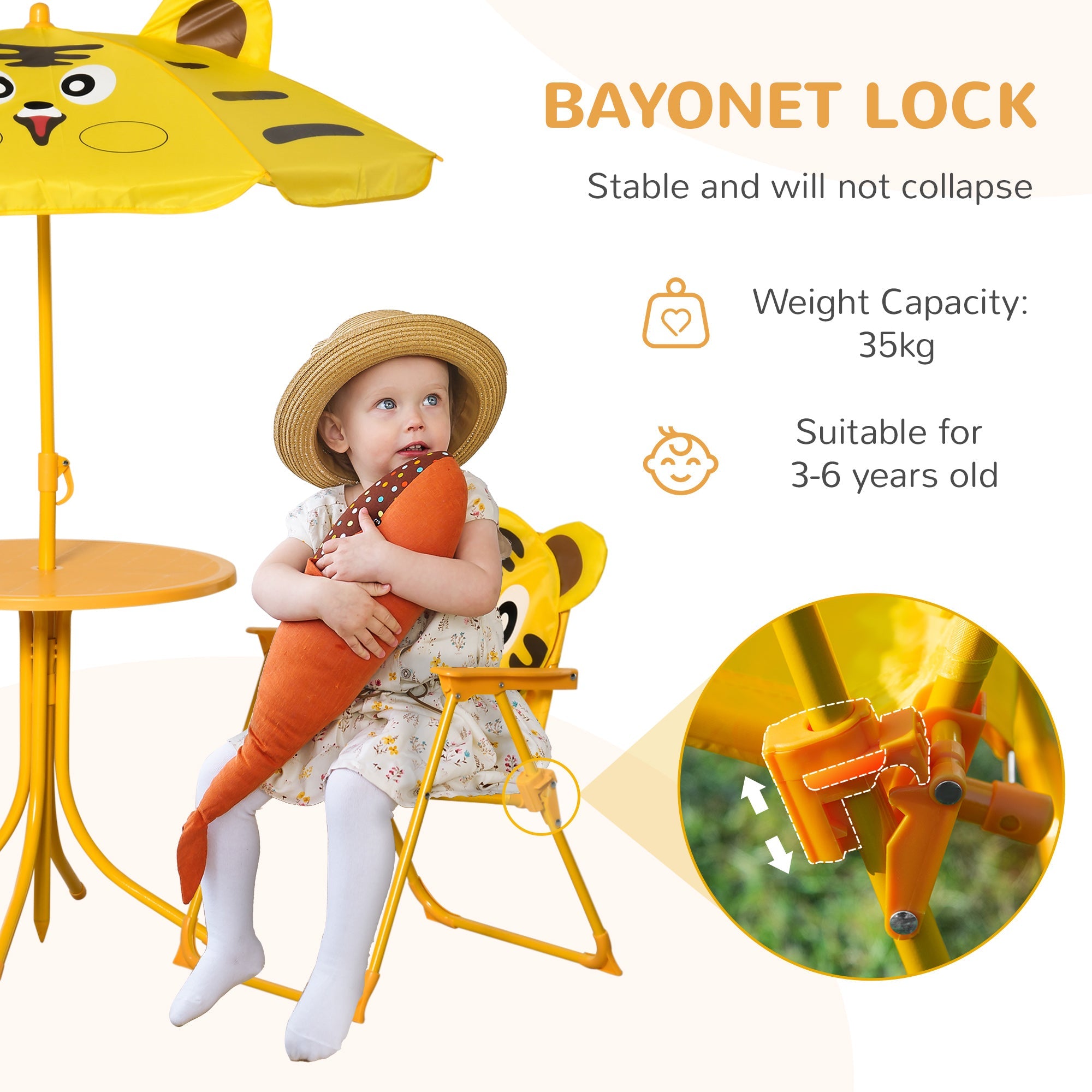 Outsunny Kids Picnic Table Chair Set Outdoor Folding for Patio Backyard Fun Aged 3-6 Years 