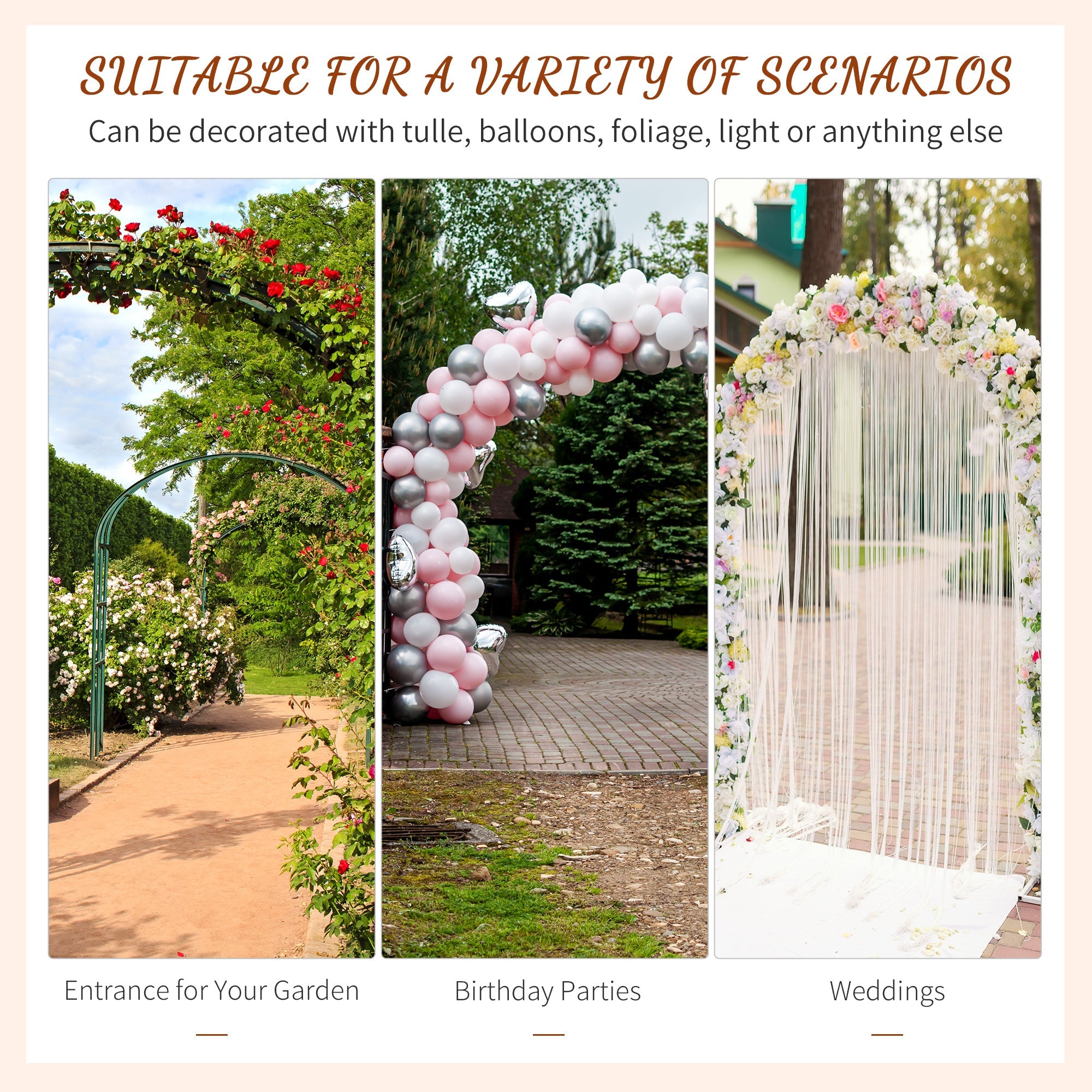 Outsunny Metal Garden Arch 7ft Outdoor Arbor for Climbing Plants Wedding Decor Black 