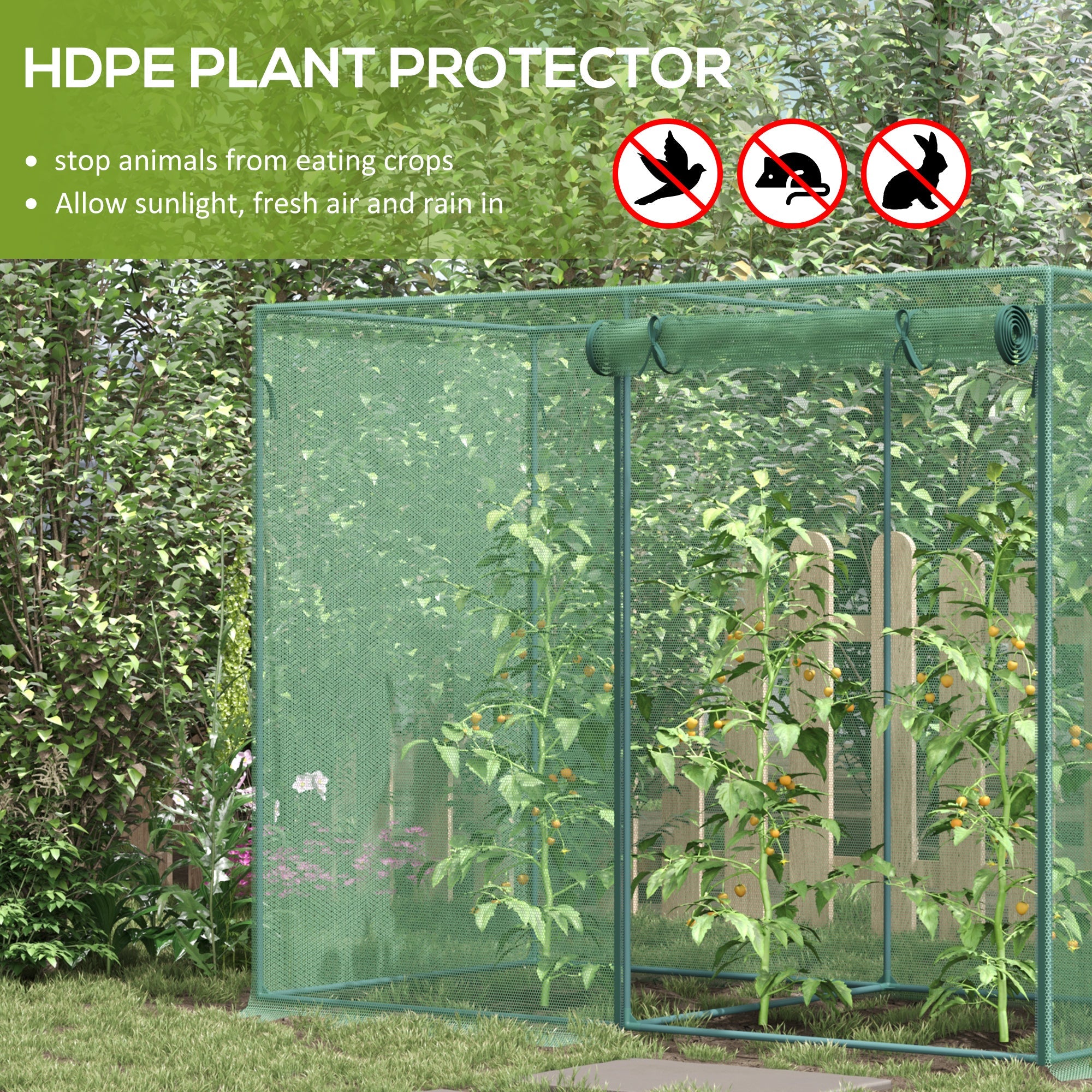 Outsunny 6.5 x 3.3ft Crop Cage, Garden Plant Protector with Single Zippered Door, Storage Bag and Ground Stakes, Green 