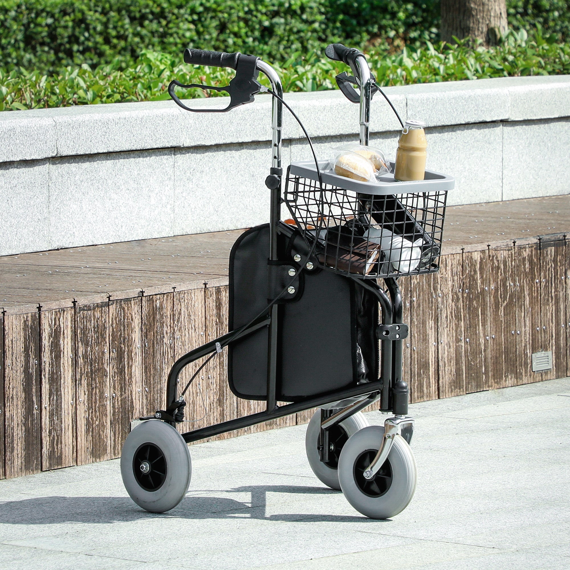 HOMCOM Upright Walker Up Rollator, Rolling Walker with Wheels, Storage Bag, Tray, Adjustable Handle Height, Black 