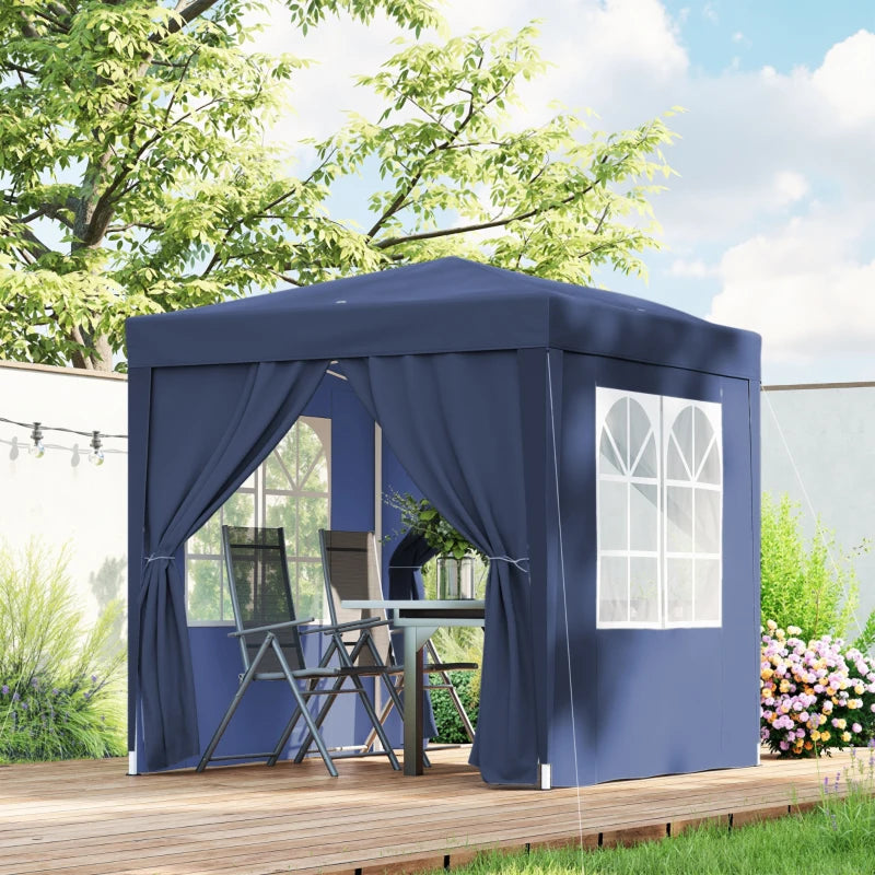 6.6'x6.6' Pop Up Canopy Tent with Sidewalls, Instant Sun Shelter Camping Gazebo with Carry Bag, Blue