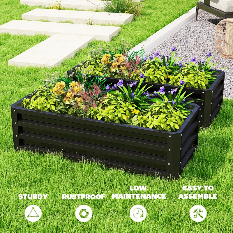 Galvanized Raised Garden Beds, Outdoor Planter Box, Set of 2, for Flowers, Herbs and Vegetables, Black