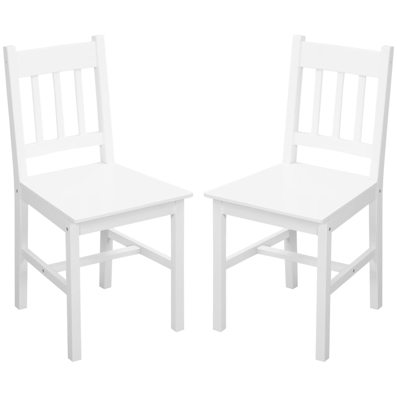 Dining Chairs Set of 2, Kitchen Chair with Slat Back, Pine Wood Structure for Living Room and Dining Room, White