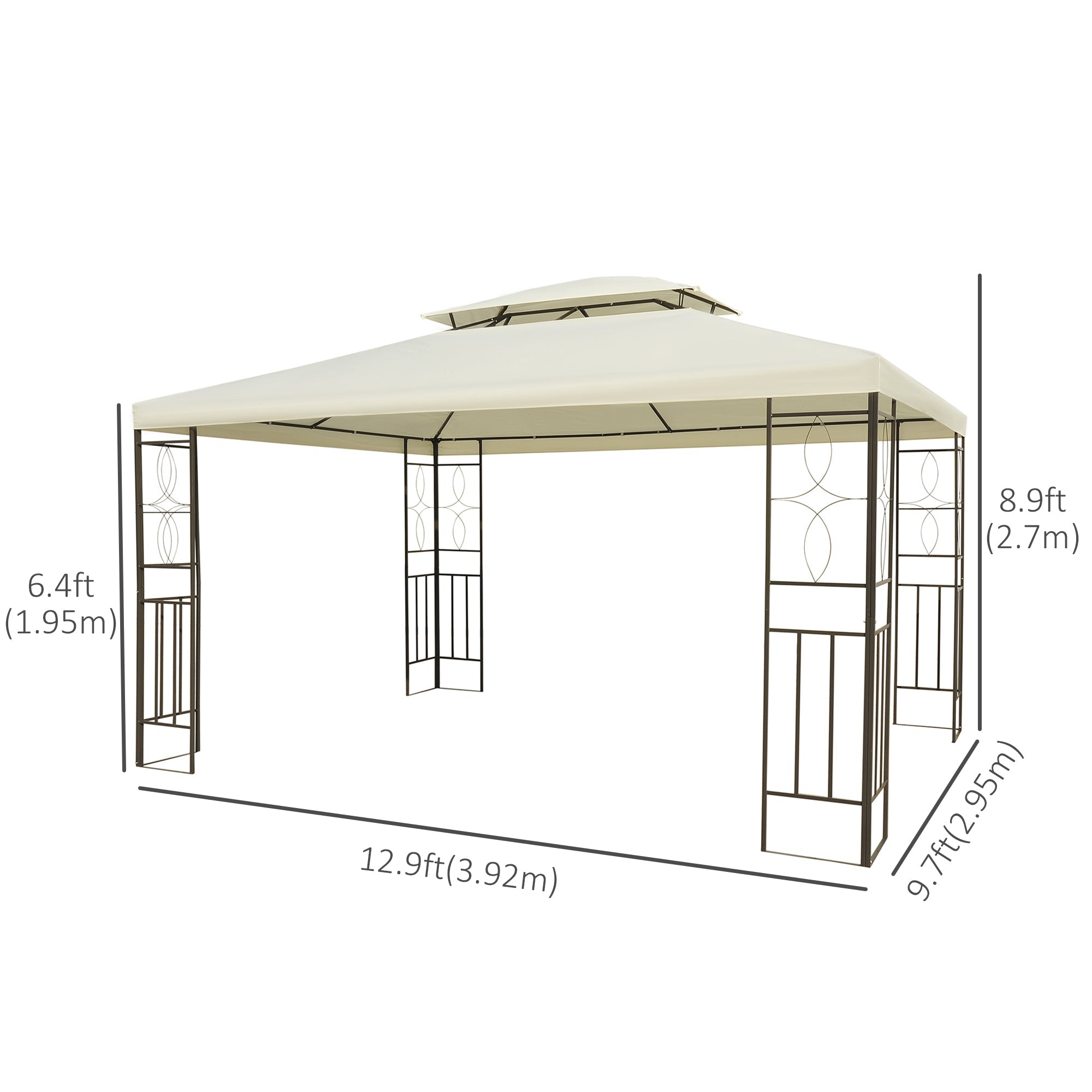 Outsunny 10x13ft Steel Gazebo Sun Shelter Patio Outdoor Party Event Canopy Vented Roof Cream White 