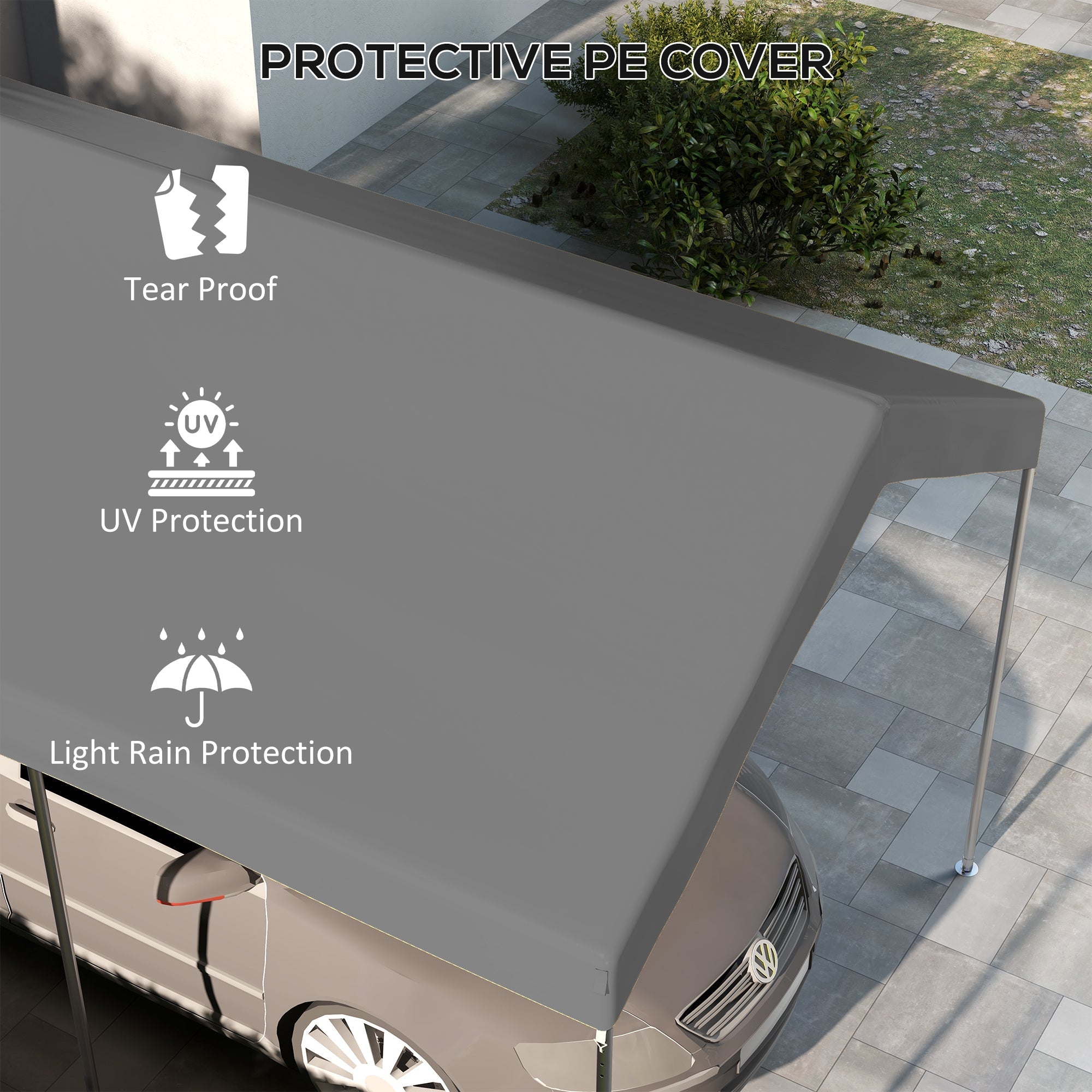Outsunny 10 x 20ft Carport Replacement Canopy, UV Resistant Garage Car Cover with Ball Bungee Cords, Dark Grey 