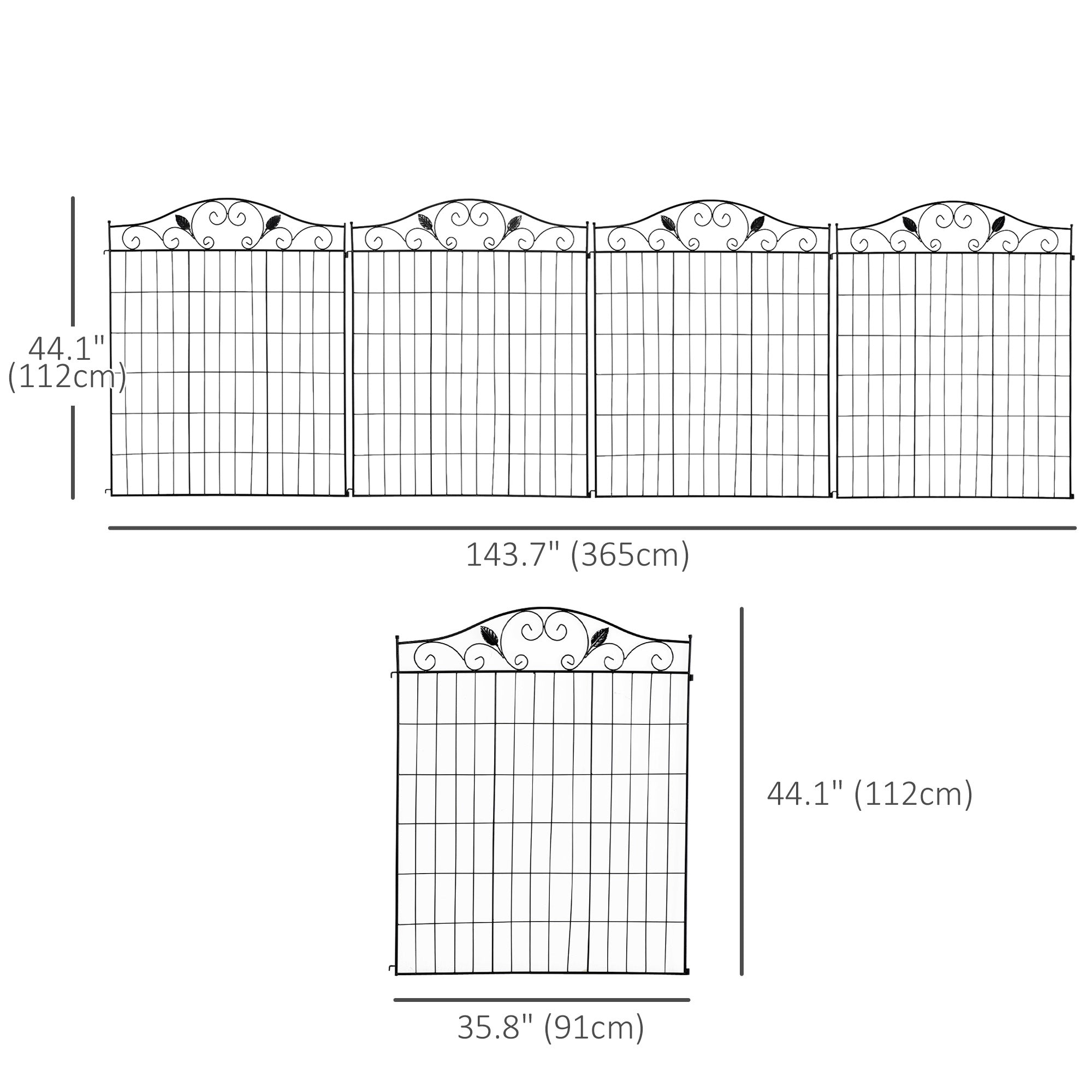 Outsunny Decorative Garden Fence 4 Panels 44in x 12ft Steel Wire Border Edging for Flower Bed Landscaping Outdoor Decor 