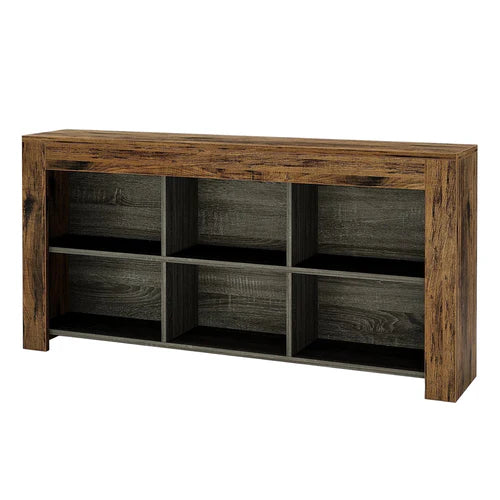 Console Table 63" Narrow Sofa Table Entryway Table with 6 Storage Cubes and Display Shelves Rustic Brown