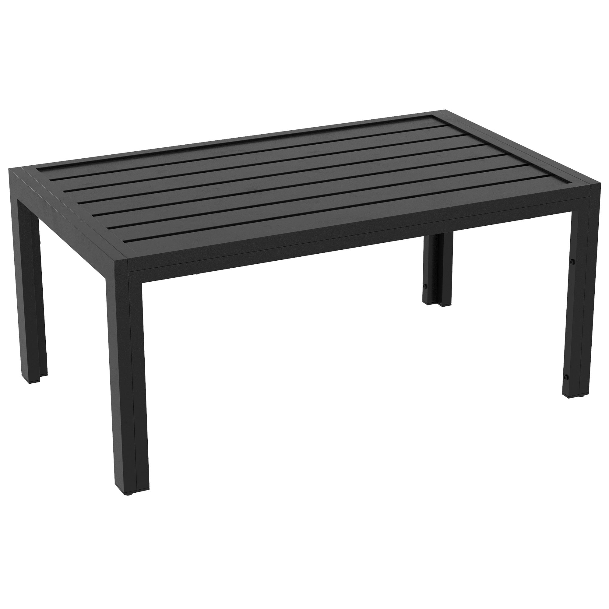 Outsunny Outdoor Coffee Table, Rectangular Patio Side Table with Steel Frame and Slat Tabletop for Garden, Balcony, Black 