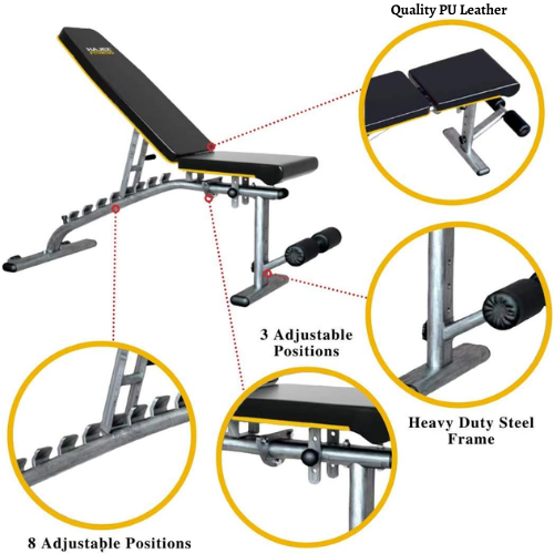 Squat Rack, Bench, Barbell & Weight Plates Stack 