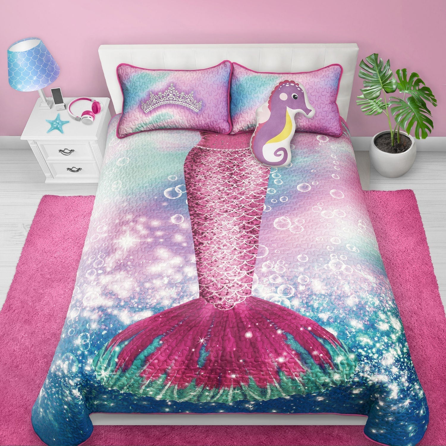 Wov Printed Quilt Bedding Set 2 Piece Twin Mermaid 