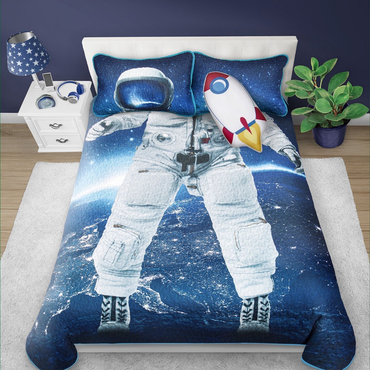 Wov Printed Quilt Bedding Set 3 Piece Double/Queen Astronaut 