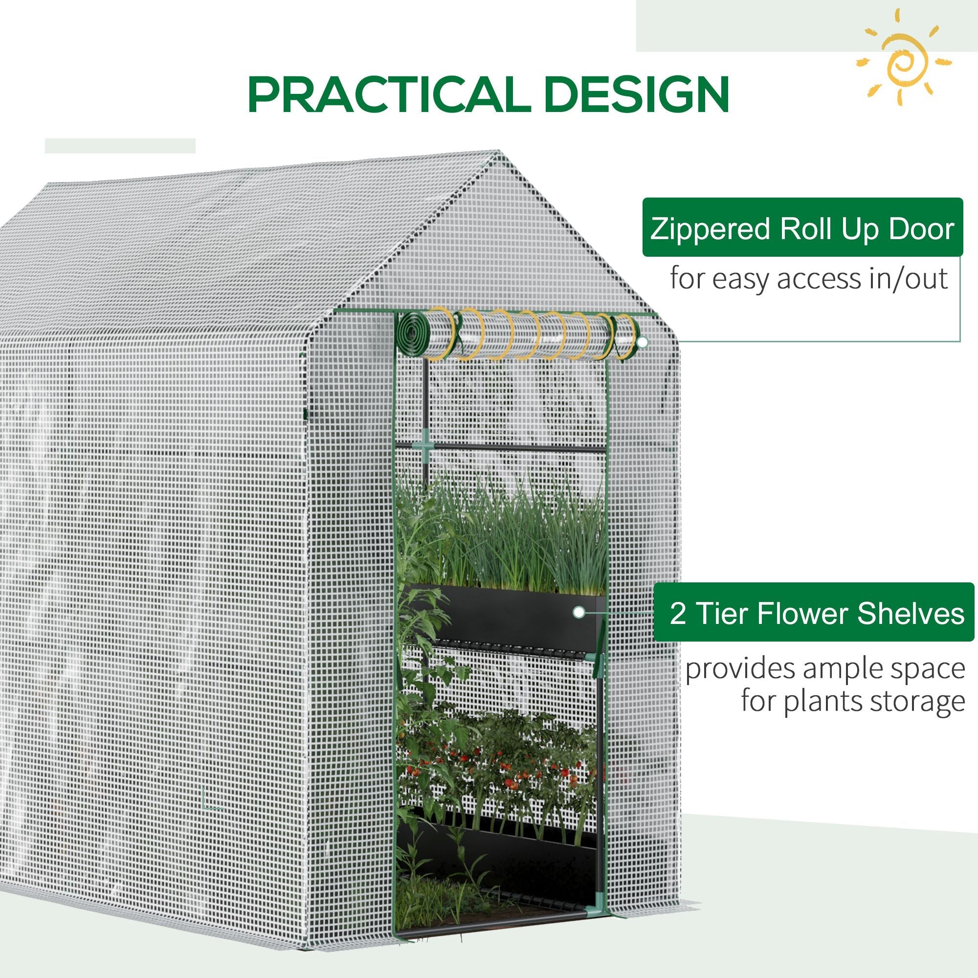 Outsunny Walk-in Grow Sanctuary: 73"x47"x75" Outdoor Portable Bloom Flower Warm Abode Tunnel Shed White 