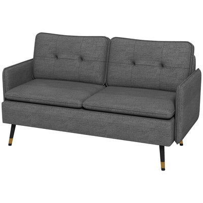 HOMCOM Modern 55" Fabric Loveseat Sofa Button Tufted Back Steel Legs Bedroom Living Room Dark Grey 