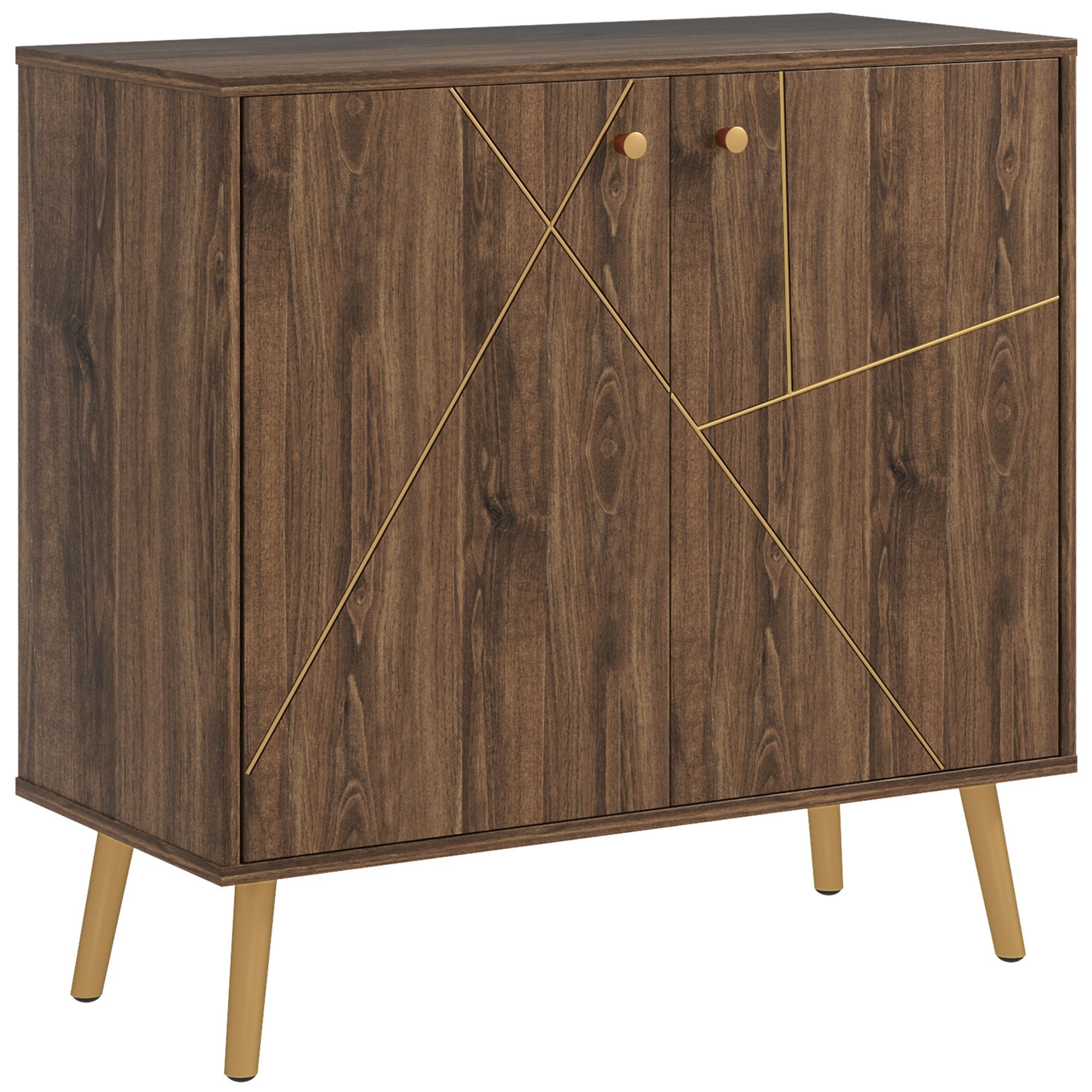HOMCOM Sideboard Storage Cabinet with Luxurious Steel Lines, Brown 