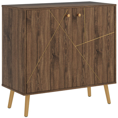HOMCOM Sideboard Storage Cabinet with Luxurious Steel Lines, Brown 
