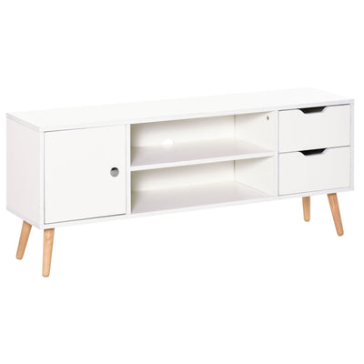 HOMCOM TV Cabinet: For up to 50" TVs, Shelves, Drawers, Cable Hole, White Entertainment Unit, Living Room 